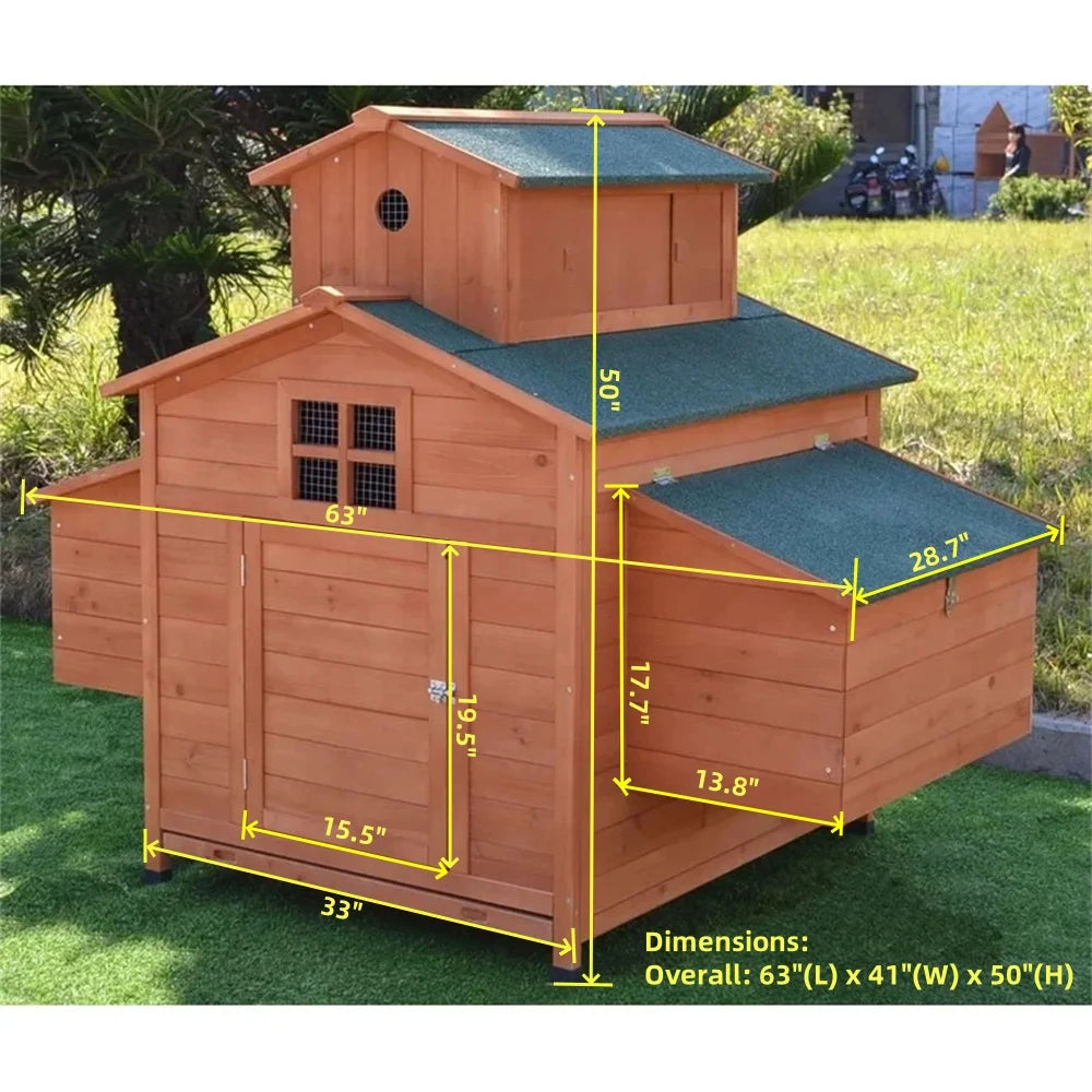 Deluxe Large Wooden Chicken Coop Backyard Hen House with 6 Nesting Boxes, Fits 6-10 Chickens