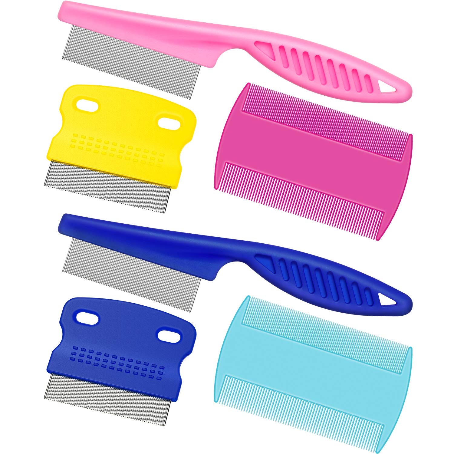 6 Pieces Pet Lice Combs Dog Grooming Flea Cat Tear Stain Comb for Removal Dandruff, Hair Stain, Nit(Pink, Light Blue, Dark Blue, Yellow)