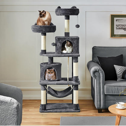 62.5Inches Cat Tree Cat Tower Cat Condo with Platform & Hammock, Scratching Posts for Kittens Pet Play House with Plush Perch for Indoor Activity Relaxing, Dark Gray