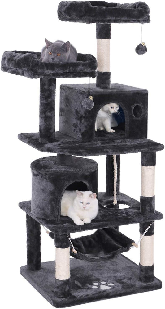 Cat Tree Condo Tower Kitten Furniture Activity Center Pet Kitty Play House with Sisal Scratching Posts Perches Hammock Grey MMJ01B