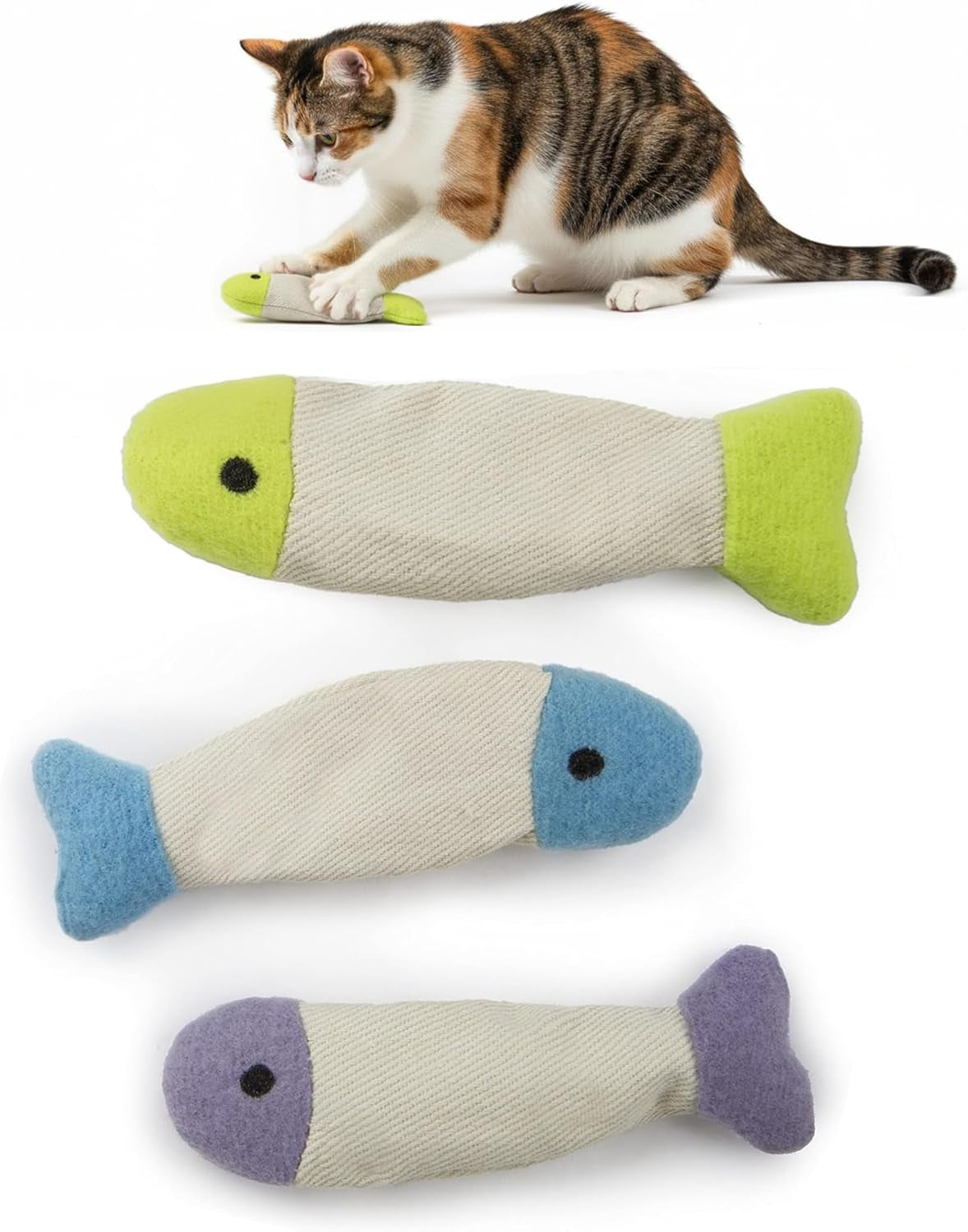 (3 Count) Fish Flop Crinkle Catnip Cat Toys - Multi Color, 3 Count