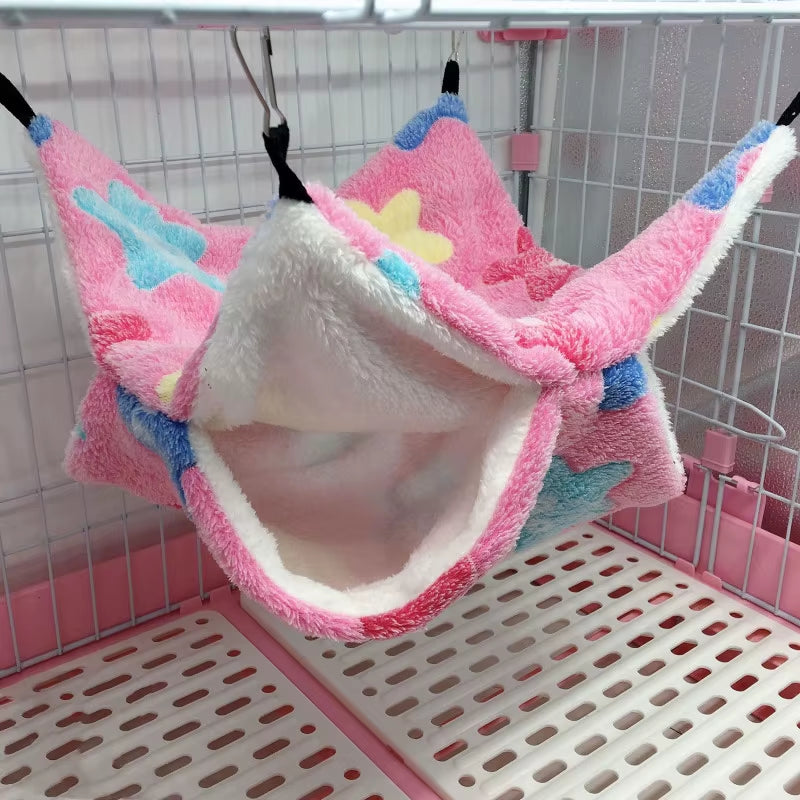 1/2 Pcs Hamster Hideout Cage Print Fleece Guinea Pig Sugar Glider Sleeping Bed Rodent Hammock Rat Little House Animals Supplies