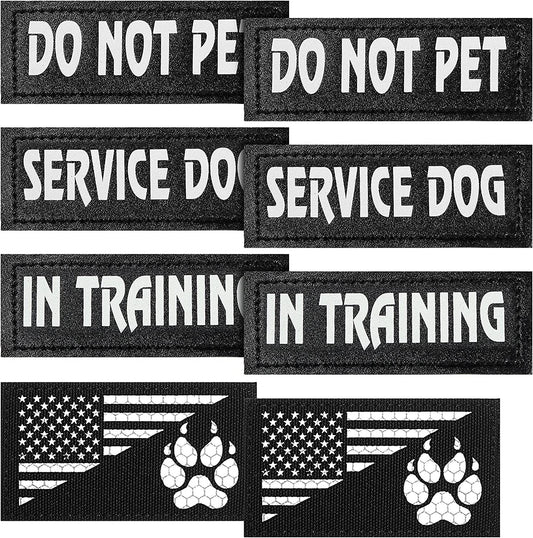 8 Pieces Reflective Service Dog Vest Patches Do Not Pet in Training Harness Removable Tactical Dog Vest Patches with Printed Paw(Classic Patterns,6 X 2 Inch)