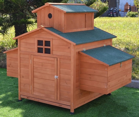 Deluxe Large Wooden Chicken Coop Backyard Hen House with 6 Nesting Boxes, Fits 6-10 Chickens